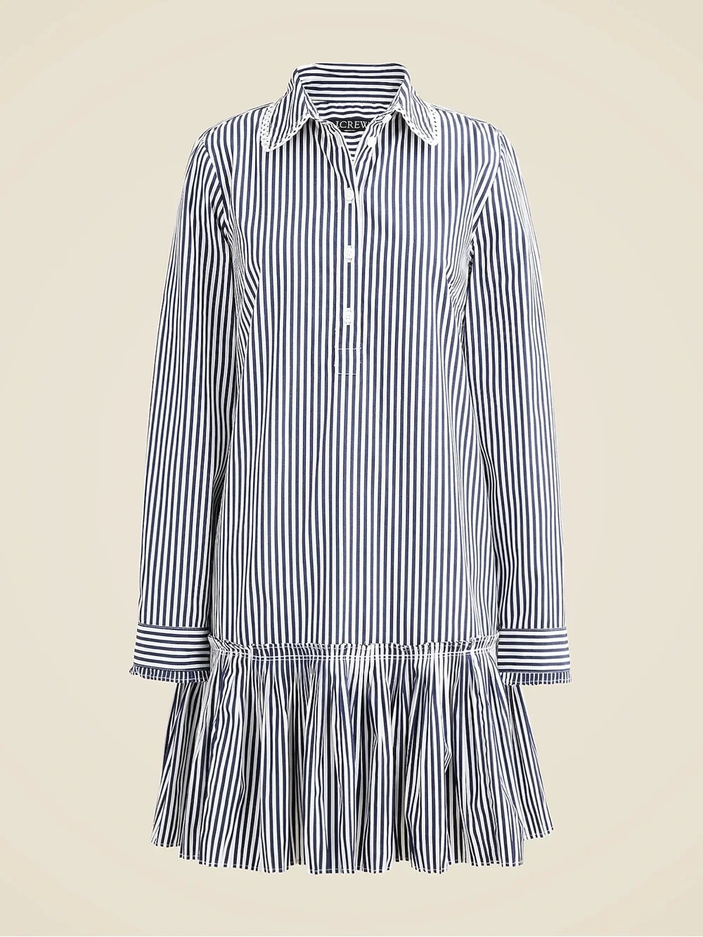 J. Crew Navy and White Striped Shirt Dress with Ruffle Hem - Picture 3 of 3